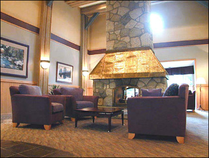 The lobby of the Glacier Lodge in Whistler